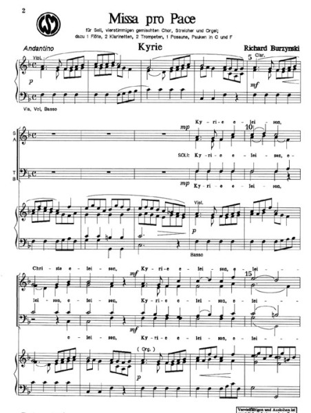 Burzynski, Missa pro pace Gch. 4-stim. Part.